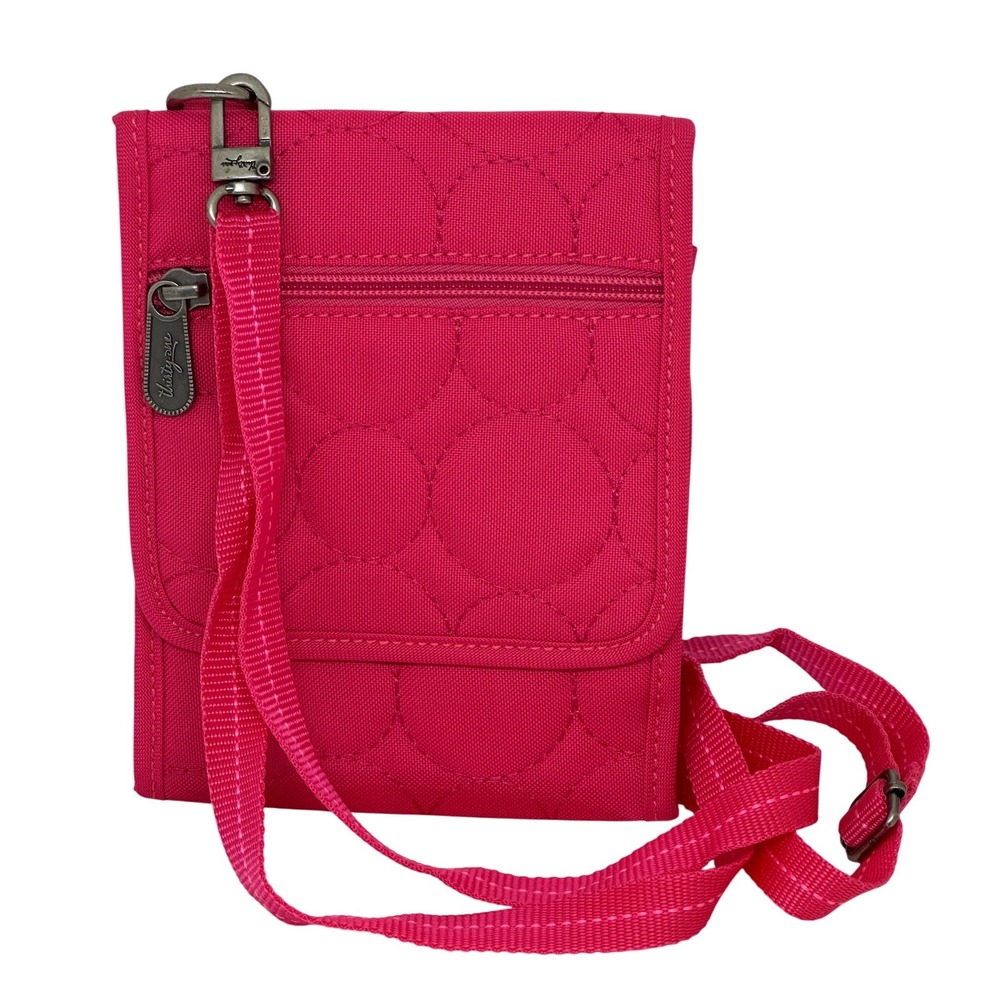 Thirty-One Crossbody Wallet Pink Quilted Organizer Travel Passport Bag‎ Women